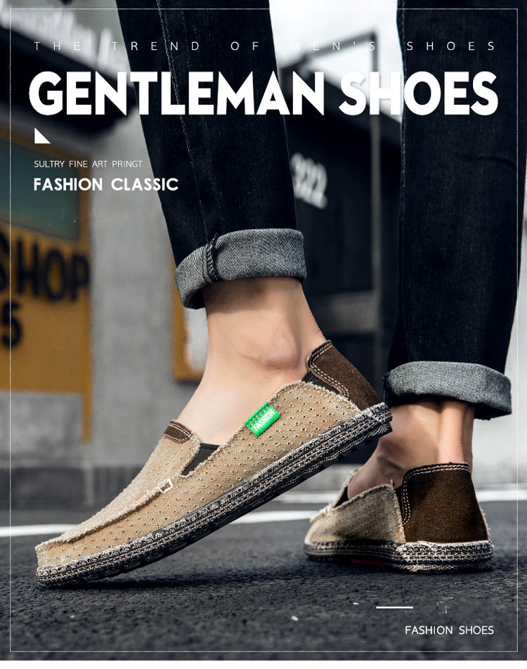 Men's Walking Casual Cloth Shoes Comfortable Lightweight Slip On Loafer Breathable Vintage Boat Shoes