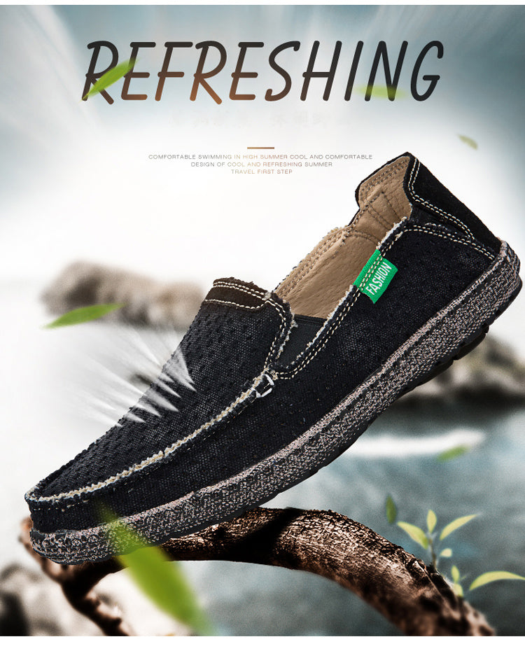 Men's Walking Casual Cloth Shoes Comfortable Lightweight Slip On Loafer Breathable Vintage Boat Shoes