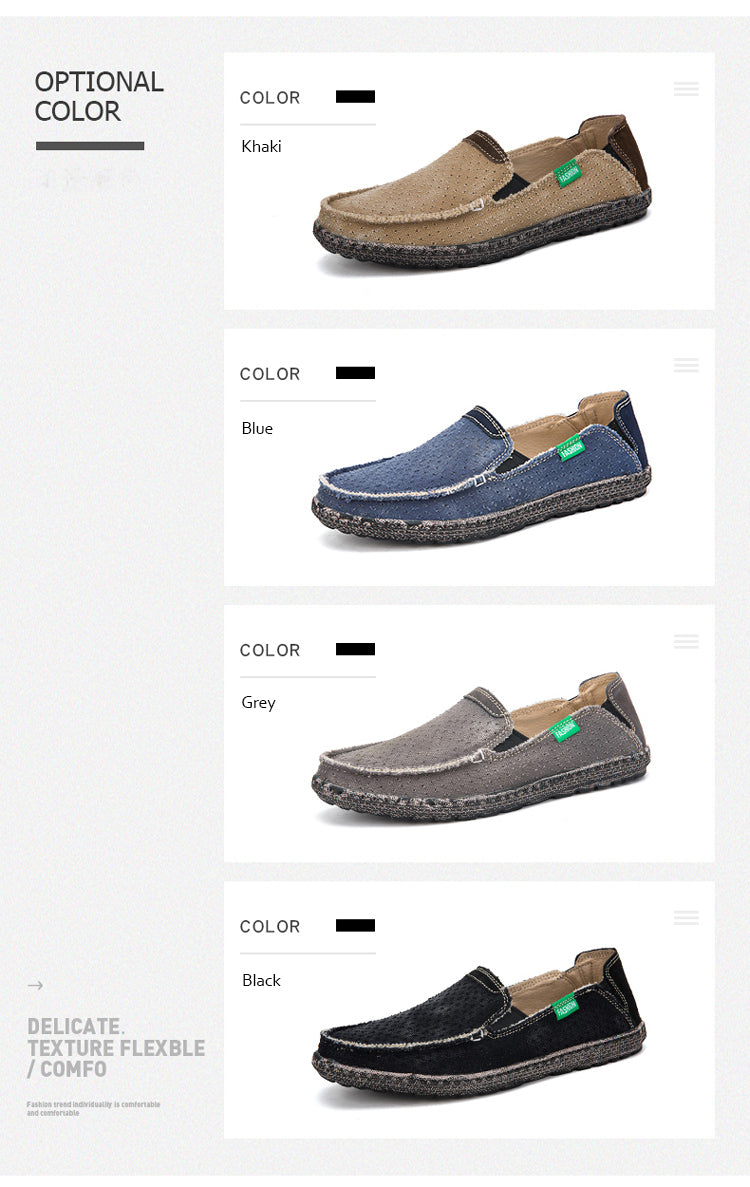 Men's Walking Casual Cloth Shoes Comfortable Lightweight Slip On Loafer Breathable Vintage Boat Shoes