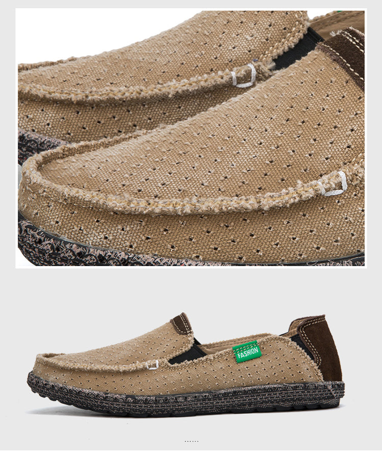 Men's Walking Casual Cloth Shoes Comfortable Lightweight Slip On Loafer Breathable Vintage Boat Shoes