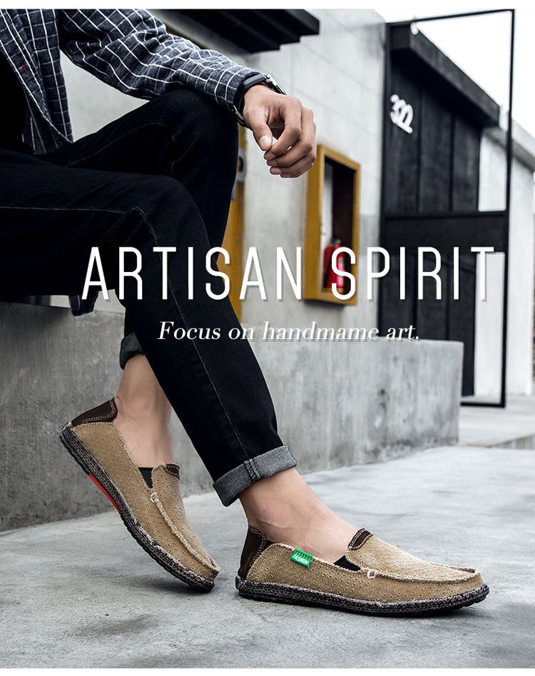 Men's Walking Casual Cloth Shoes Comfortable Lightweight Slip On Loafer Breathable Vintage Boat Shoes