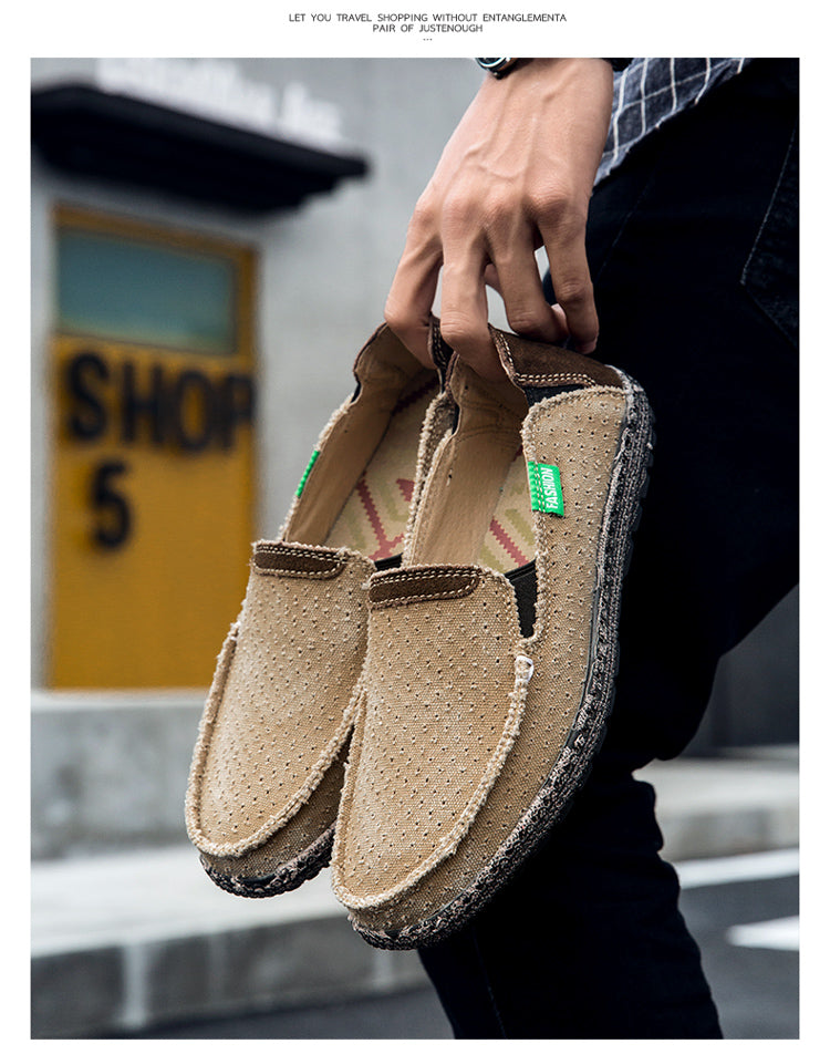 Men's Walking Casual Cloth Shoes Comfortable Lightweight Slip On Loafer Breathable Vintage Boat Shoes