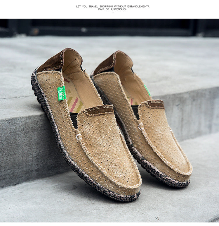 Men's Walking Casual Cloth Shoes Comfortable Lightweight Slip On Loafer Breathable Vintage Boat Shoes