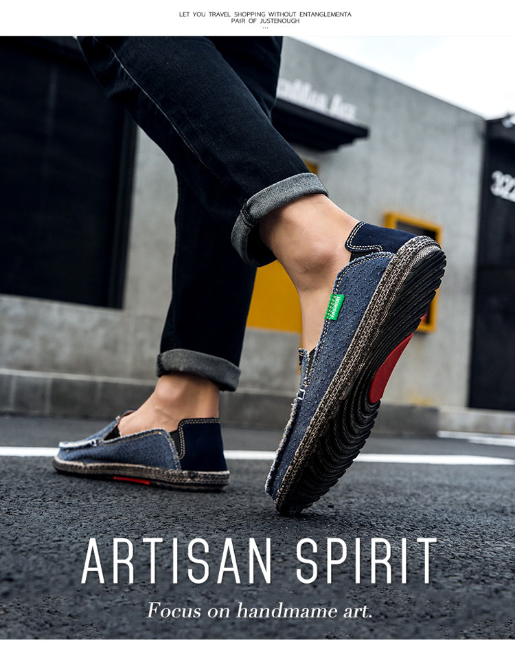 Men's Walking Casual Cloth Shoes Comfortable Lightweight Slip On Loafer Breathable Vintage Boat Shoes
