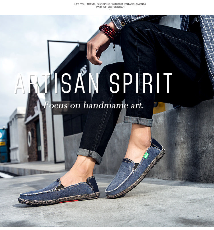 Men's Walking Casual Cloth Shoes Comfortable Lightweight Slip On Loafer Breathable Vintage Boat Shoes
