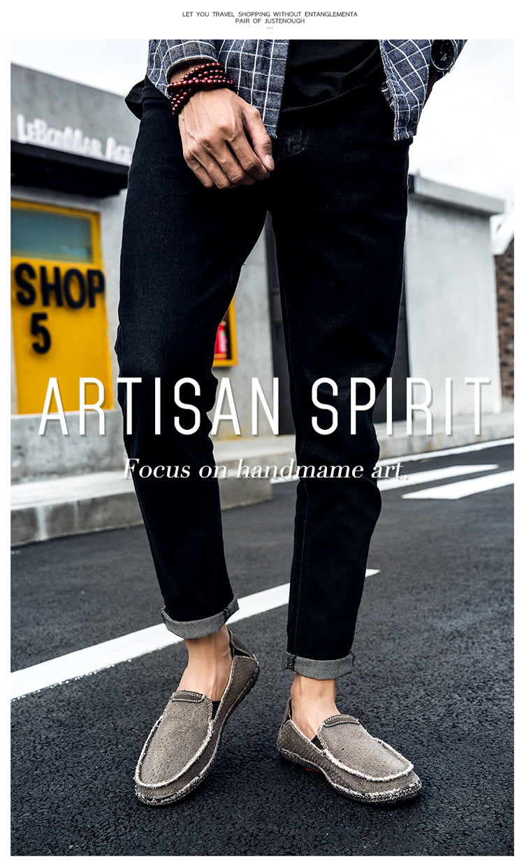 Men's Walking Casual Cloth Shoes Comfortable Lightweight Slip On Loafer Breathable Vintage Boat Shoes