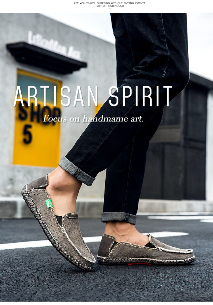 Men's Walking Casual Cloth Shoes Comfortable Lightweight Slip On Loafer Breathable Vintage Boat Shoes