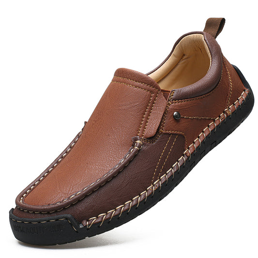 Vilocy Men Casual Hand Stitched Soft Leather Loafers In Brown