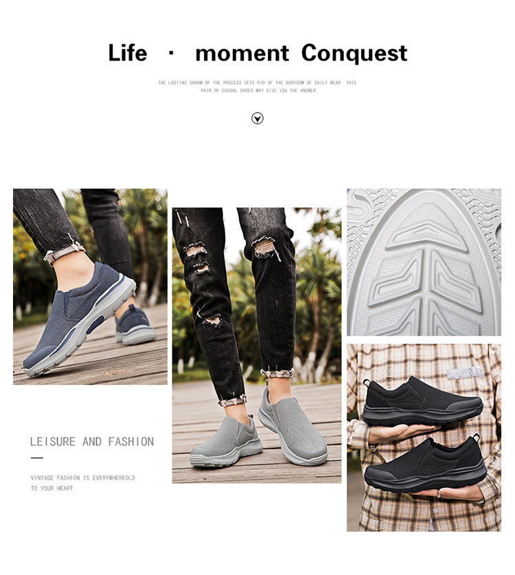 Men's Casual Thick Bottom Heightened Canvas Walking Shoes Slip On Loafers Comfortable Breathable Lightweight Sneakers