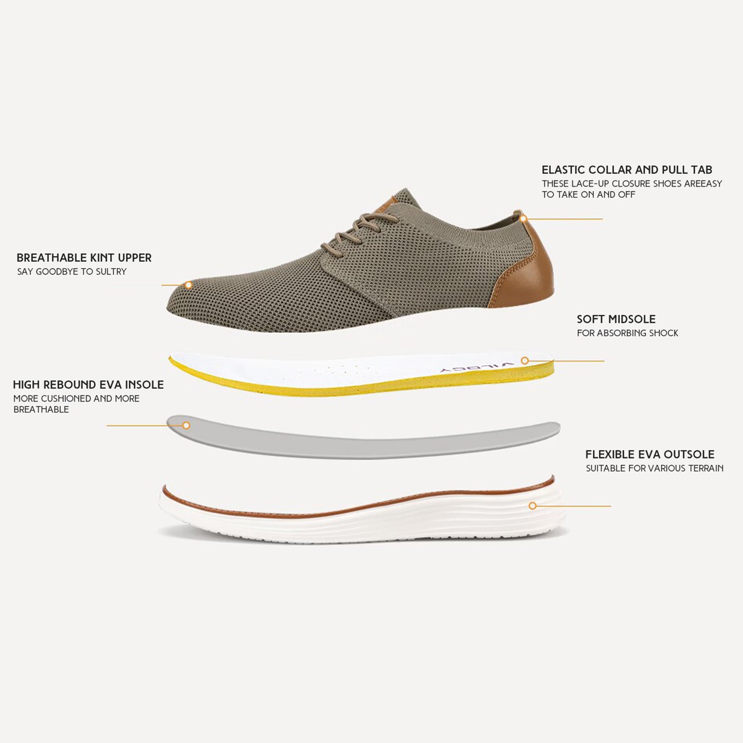Men's Lace Up elastic collar Fashion Dress Sneakers Business Oxfords Comfortable Breathable Lightweight Casual Walking Shoes