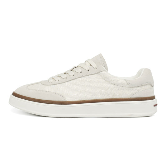 VILOCY Mens Breathable Linen & Nubuck Suede Low Top Casual Sneakers In White
