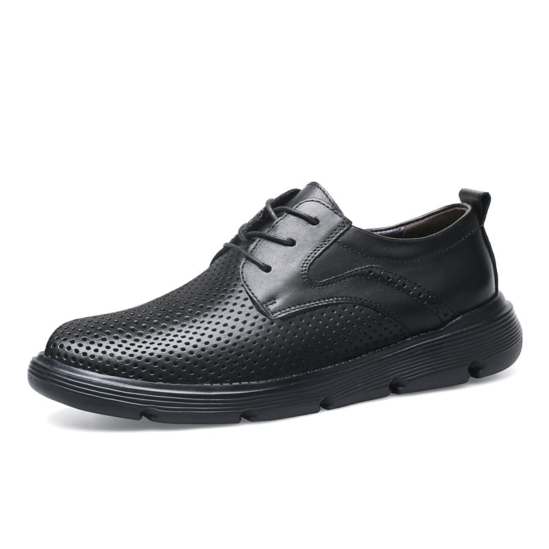 Vilocy Men's cut-out Platform Lace Up Leather Business Casual Shoes In Black