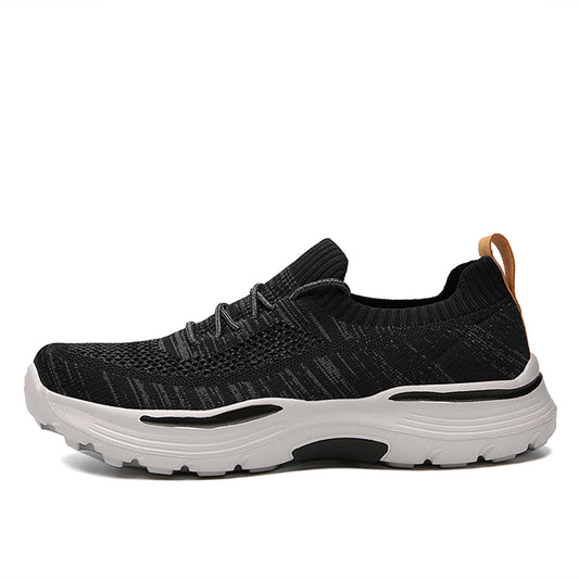 Vilocy Men's Fly Knit Lace Up Platform Walking Sneakers In Black