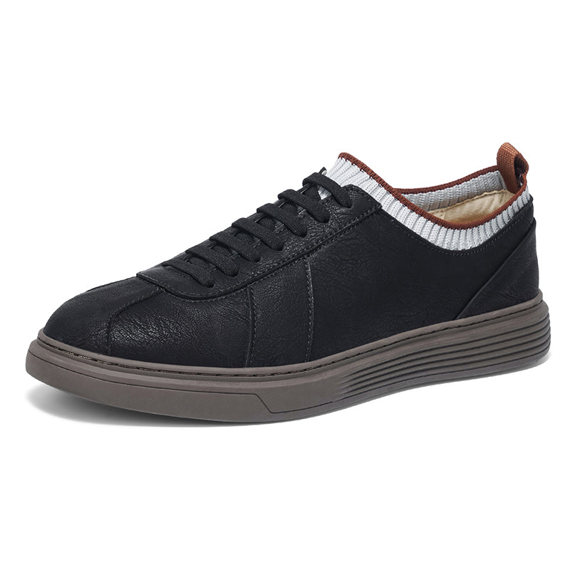 Men Knit Collar Lace‑up Casual Leather Sneakers