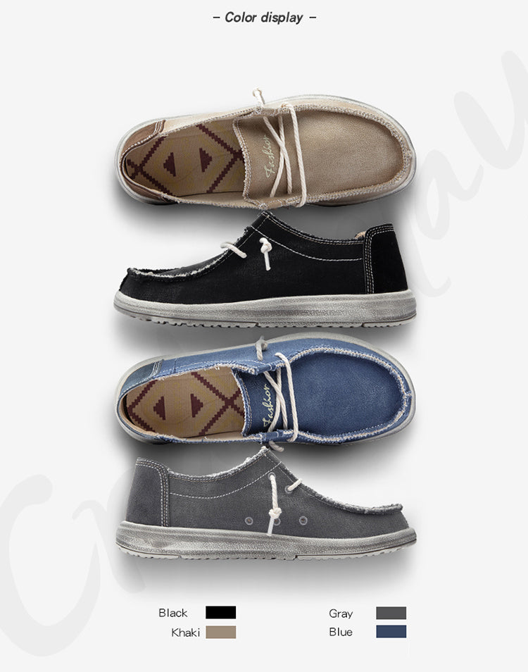 Men's Lace Up Casual Washable Canvas Shoes Slip On Loafers Comfortable Lightweight