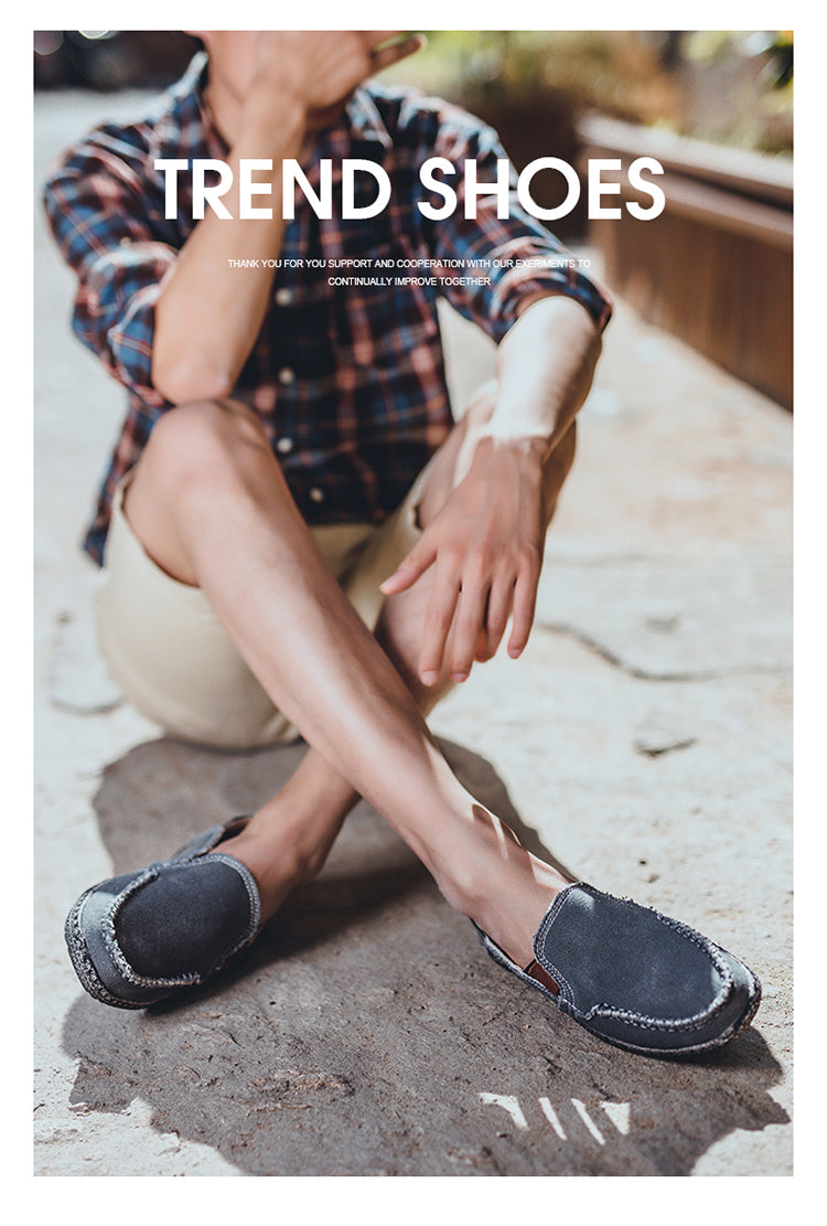 Men's Slip on Deck Shoes Washed Canvas Loafer Lightweight Vintage Flat Boat Shoes