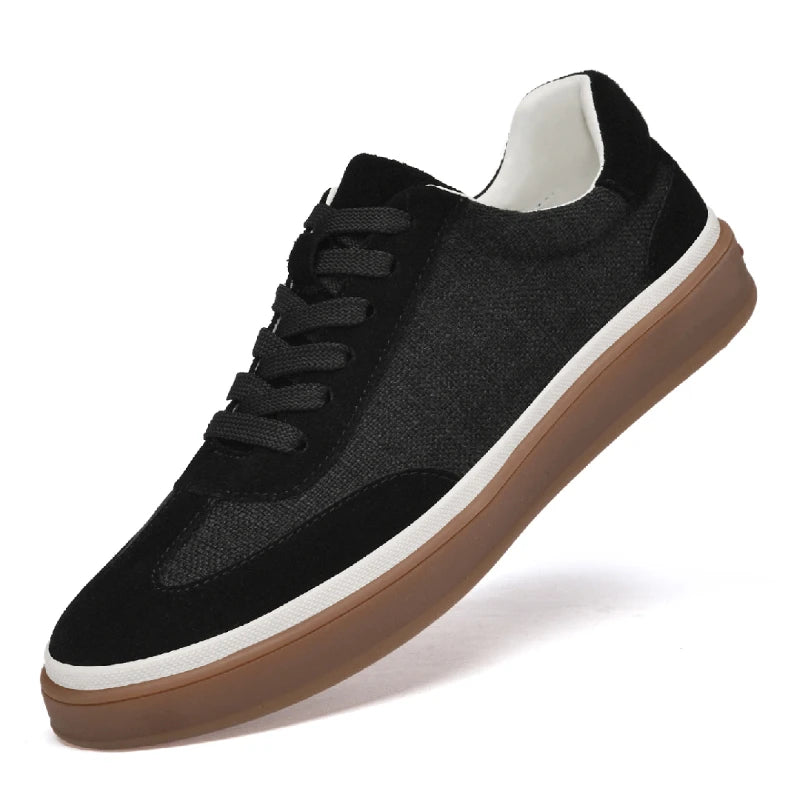 Mens Nubuck Suede Spliced Linen Low Top Casual Sneakers
