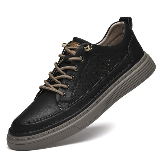 VILOCY Men's Low-Tops Perforated Leather Platform Casual Oxford Shoes Black
