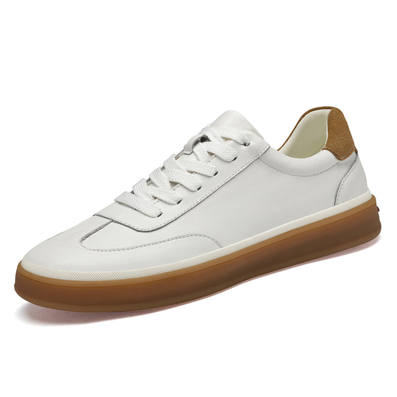Vilocy - Men's Low Top Leather Skate Casual Sneakers In White