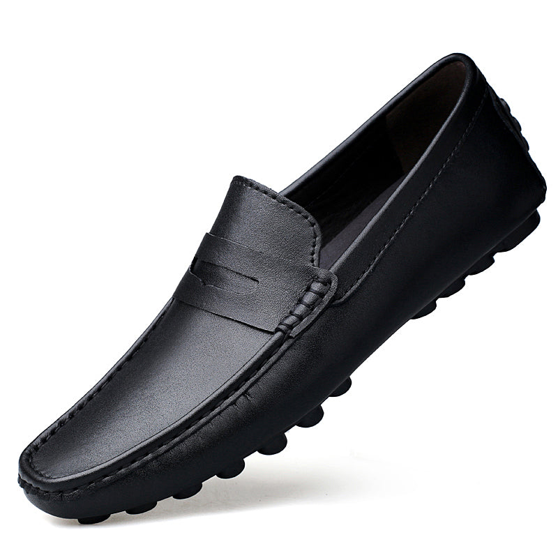 Men's Genuine Leather Shoes Casual Heightening Slip On Loafers Breathable Lightweight Flats Driving Shoes Fashion Slipper