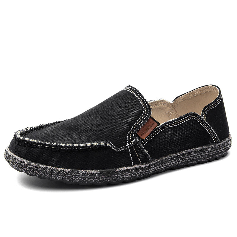 Men's Slip on Deck Shoes Washed Canvas Loafer Lightweight Vintage Flat –  Vilocy