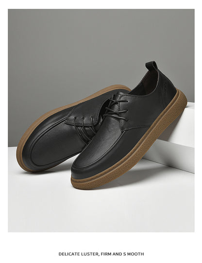 VILOCY Men's Lace-Up Casual Genuine Leather Shoes Walking Oxfords Business Dress Shoes In Black