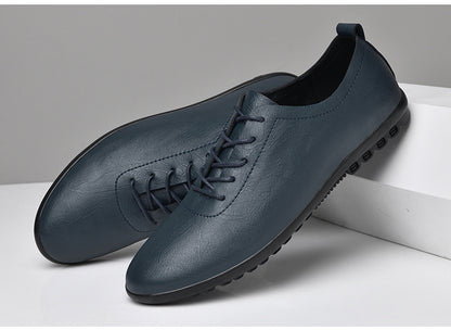 VILOCY Men's Lace Up Soft Leather Lightweight Business Casual Oxford Shoes In Blue