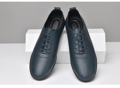 VILOCY Men's Lace Up Soft Leather Lightweight Business Casual Oxford Shoes In Blue