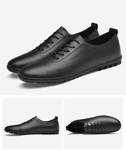 VILOCY Men's Lace Up Soft Leather Lightweight Business Casual Oxford Shoes In Black