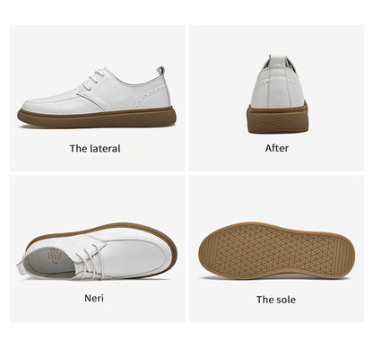 VILOCY Men's Lace-Up Casual Genuine Leather Shoes Walking Oxfords Business Dress Shoes In White