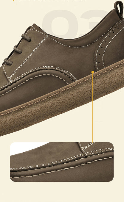 VILOCY Men's Retro Nubuck Leather Casual Oxfords Shoes In Khaki