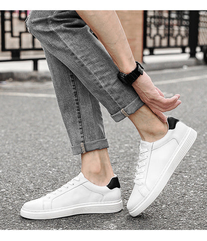 Men's Leather Low Top Lace Up Casual Board Shoes
