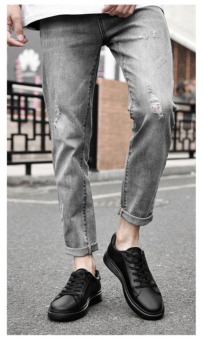 Men's Leather Low Top Lace Up Casual Board Shoes