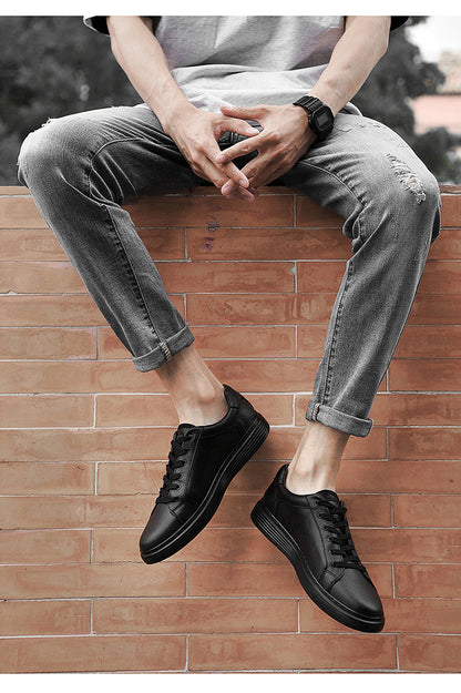Men's Leather Low Top Lace Up Casual Board Shoes
