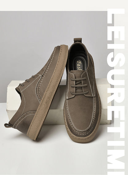 VILOCY Men's Retro Nubuck Leather Casual Oxfords Shoes In Khaki