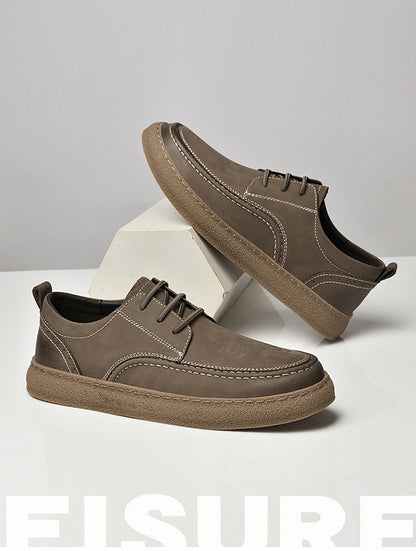 VILOCY Men's Retro Nubuck Leather Casual Oxfords Shoes In Khaki