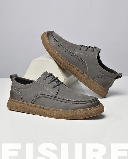 VILOCY Men's Retro Nubuck Leather Casual Oxfords Shoes In Grey