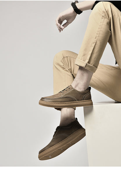 VILOCY Men's Retro Nubuck Leather Casual Oxfords Shoes In Khaki