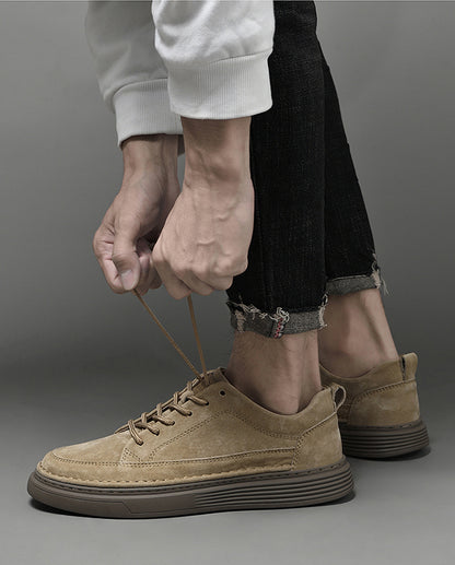 Men's Low-Top Suede Moc Toe Platform Casual Oxford Shoes