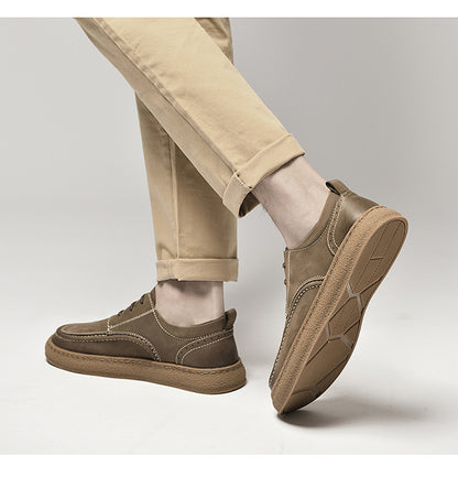 VILOCY Men's Retro Nubuck Leather Casual Oxfords Shoes In Khaki