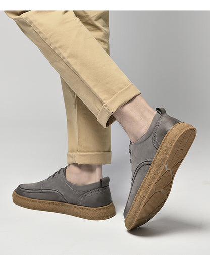 VILOCY Men's Retro Nubuck Leather Casual Oxfords Shoes In Grey
