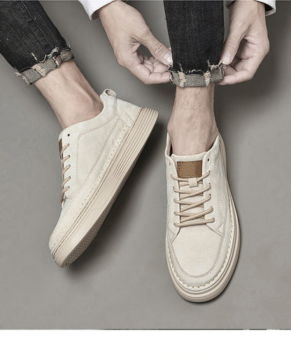 Men's Low-Top Suede Moc Toe Platform Casual Oxford Shoes