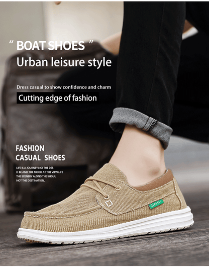 Vilocy Men's Lace Up Denim Canvas Slip On Casual Boat Loafers In Khaki