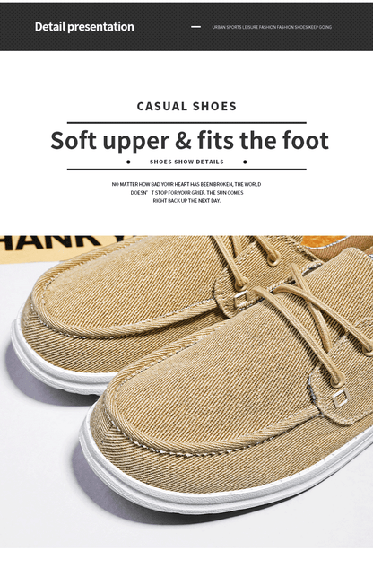 Vilocy Men's Lace Up Denim Canvas Slip On Casual Boat Loafers In Khaki