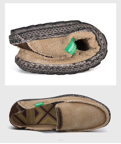 Men's Vintage Perforated Canvas Slip On Casual Loafers