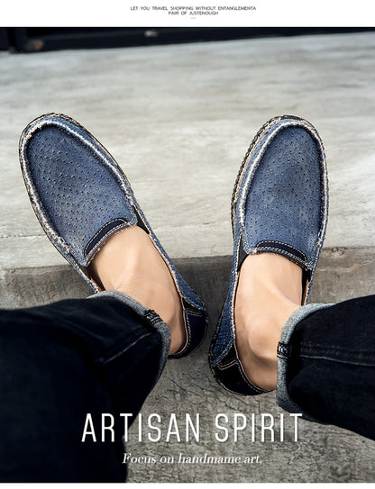 Men's Vintage Perforated Canvas Slip On Casual Loafers