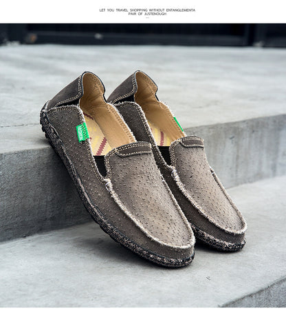 Men's Vintage Perforated Canvas Slip On Casual Loafers