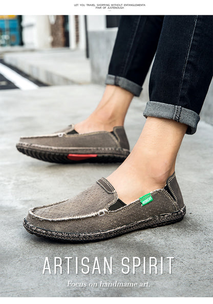 Men's Vintage Perforated Canvas Slip On Casual Loafers