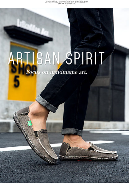 Men's Vintage Perforated Canvas Slip On Casual Loafers