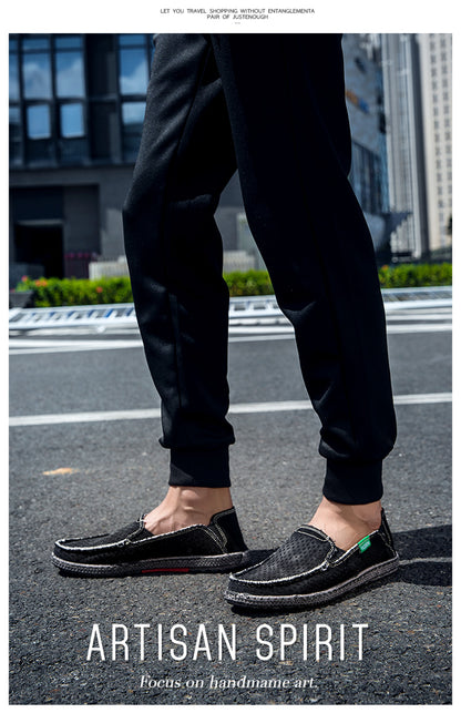 Men's Vintage Perforated Canvas Slip On Casual Loafers